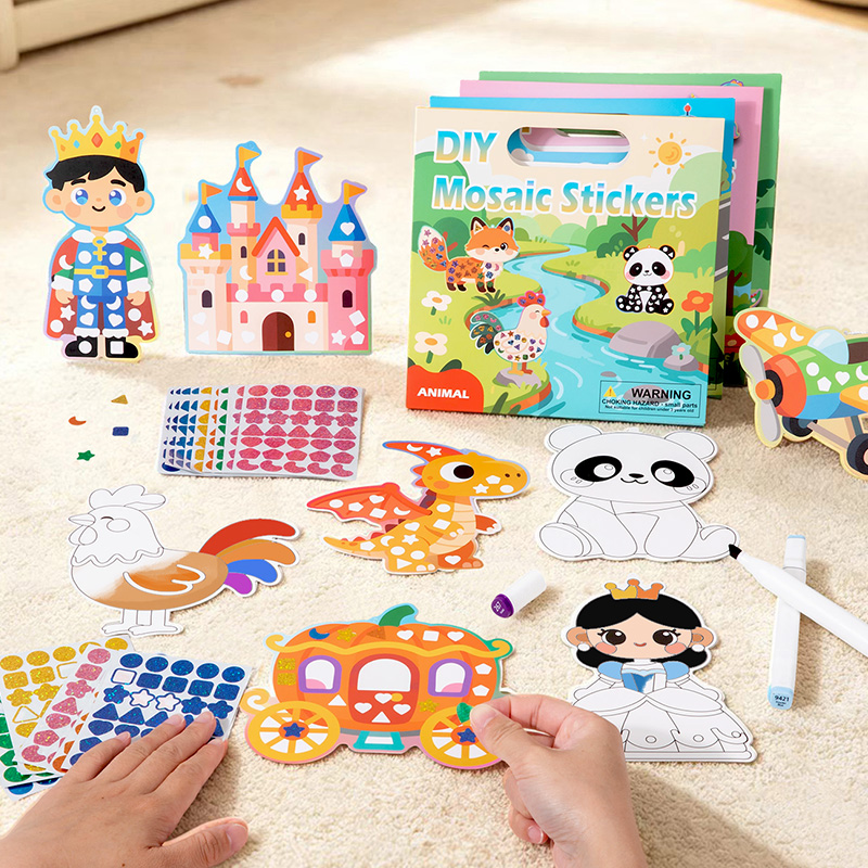 Dinosaur Figurine Set - 2-in-1 DIY Mosaic Sticker & Coloring