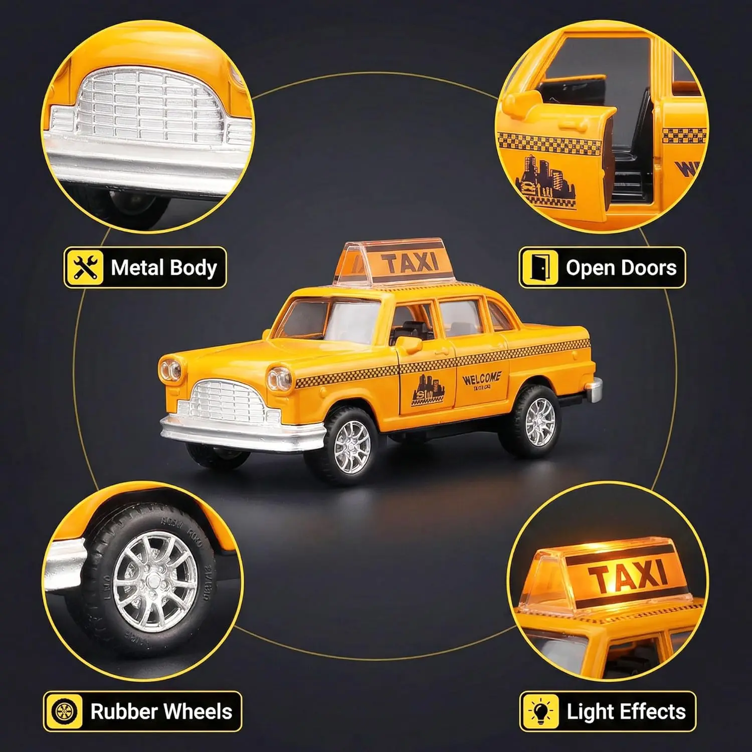 1/32 Diecast NYC Taxi Cab Allo - огляд і ціна Kids Toys Yellow