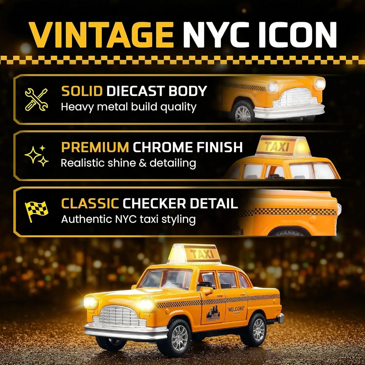 1/32 Diecast NYC Taxi Cab Allo - огляд і ціна Kids Toys Yellow