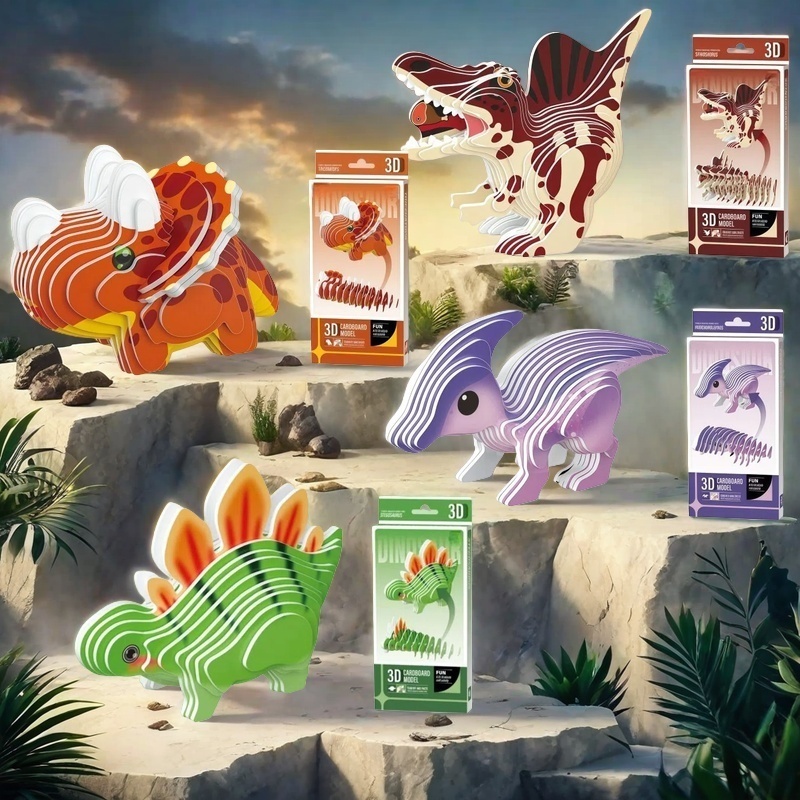 4PCS 3D Dinosaur Puzzle Set -  - огляд і ціна Dinosaur Figurine Set